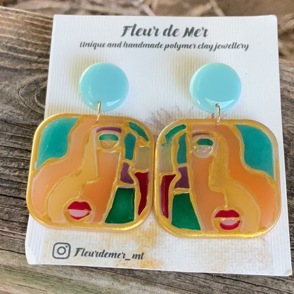 Fleur de Mer Colorful Abstract Polymer Clay Earrings - Picture 1 of 4